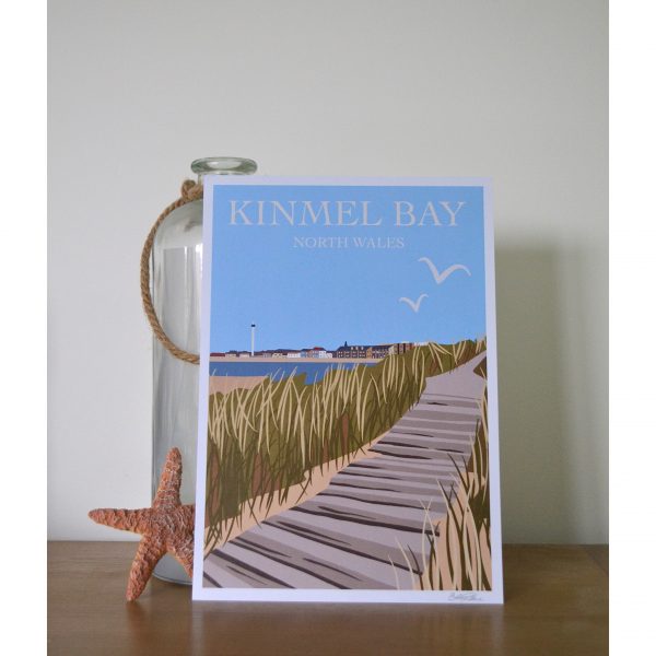 An A4 art print of Kinmel Bay looking over towards Rhyl
