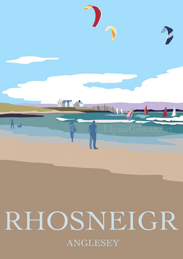 Rhosneigr artwork of the windsurfers on broad beach