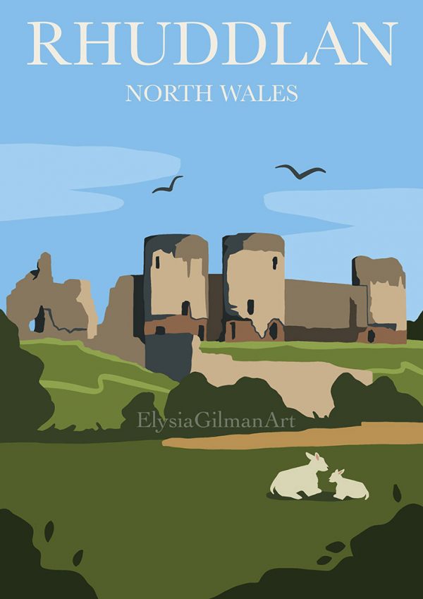 Digital art of Rhuddlan castle, north Wales